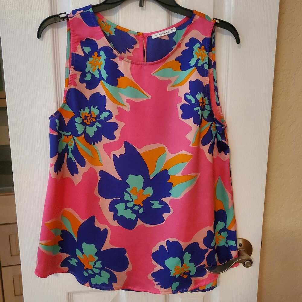 Staccato Silky Tank Top - Pink, Blue & Orange Floral Size Small